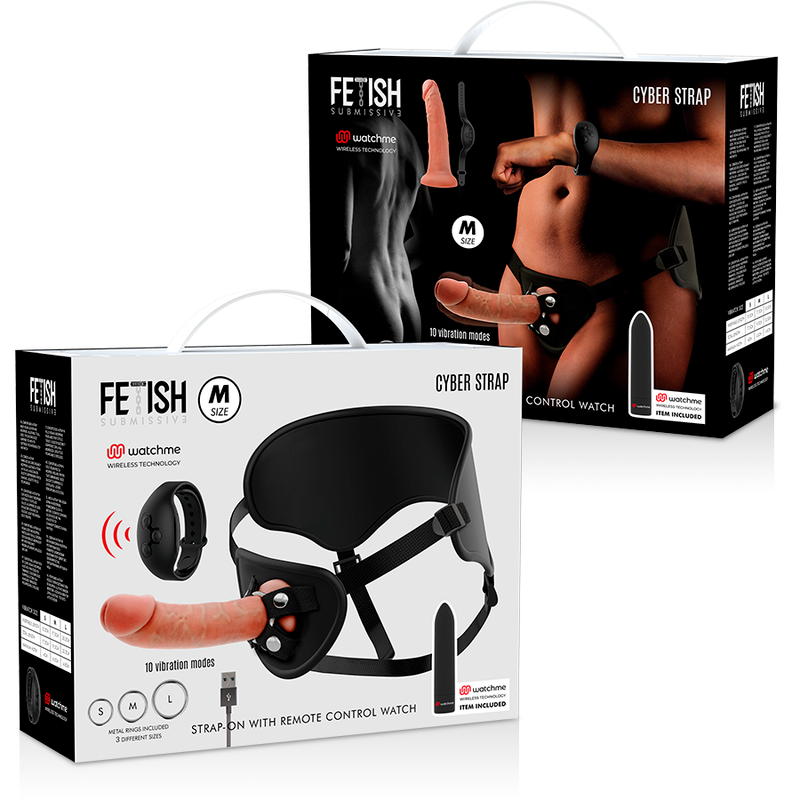 FETISH SUBMISSIVE CYBER STRAP - IMBRACATURA CON DILDO E TELECOMANDO A PROIETTILE WATCHME M TECHNOLOGY