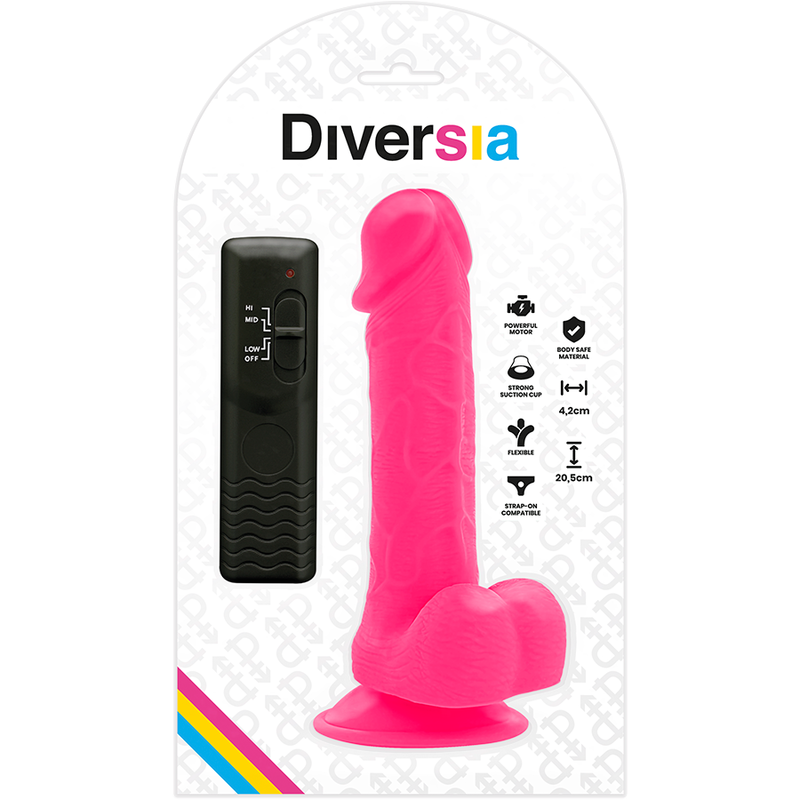 Dildo vibrante flessibile rosa | 20,5 cm x 4,2 cm | DIVERSIA