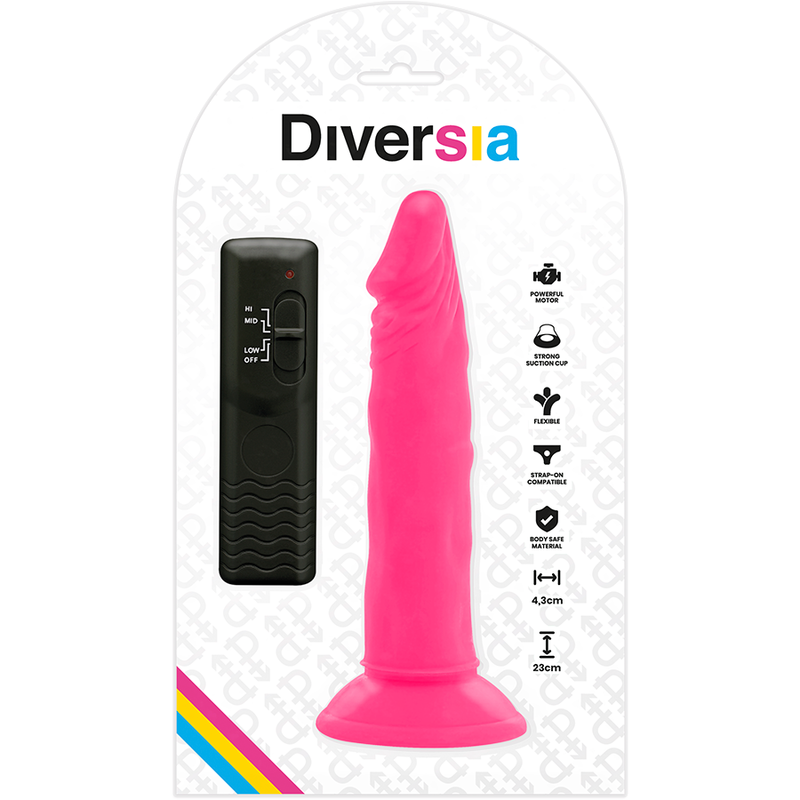 Dildo vibrante flessibile rosa | 23,0 cm x 4,3 cm | DIVERSIA