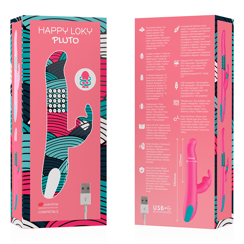 Vibratore e rotatore Pluto Rabbit 24 cm x 3,2 cm - 10 modalità, 4 velocità di rotazione, compatibile con Watchme - HAPPY LOKY