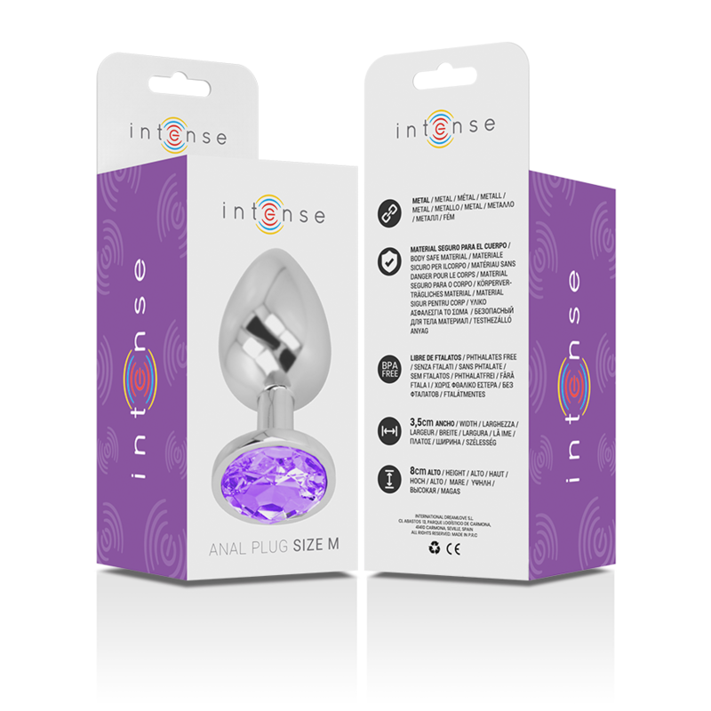INTENSE - PLUG ANALE IN METALLO DI ALLUMINIO CON CRISTALLO VIOLA TAGLIA M