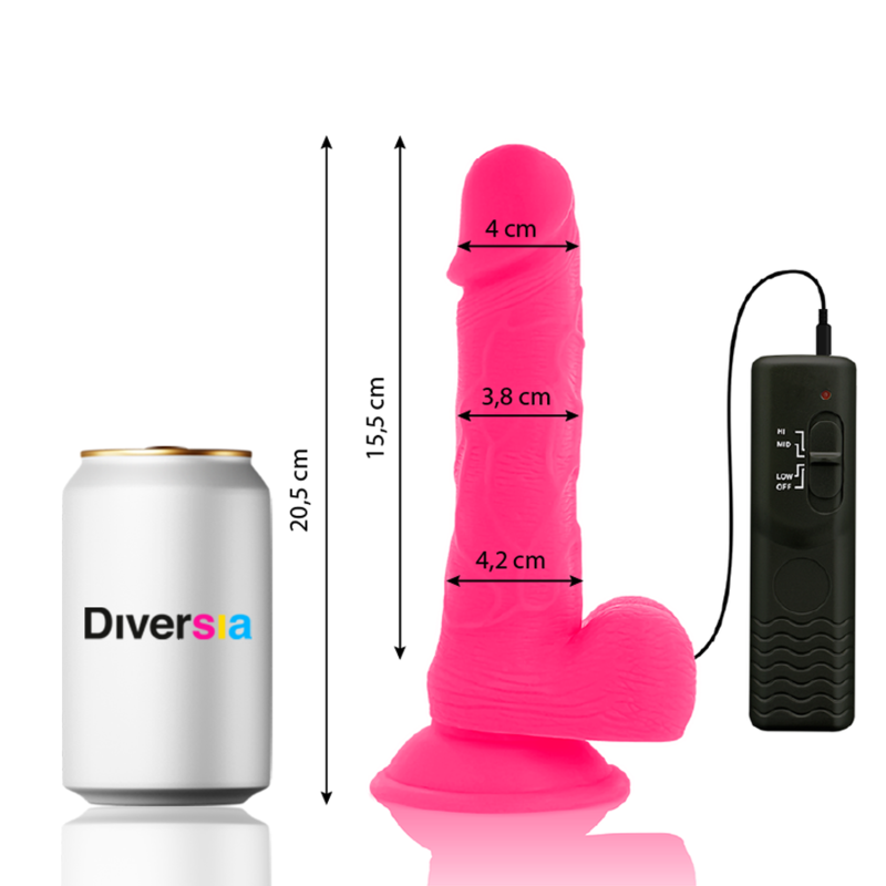Dildo vibrante flessibile rosa | 20,5 cm x 4,2 cm | DIVERSIA