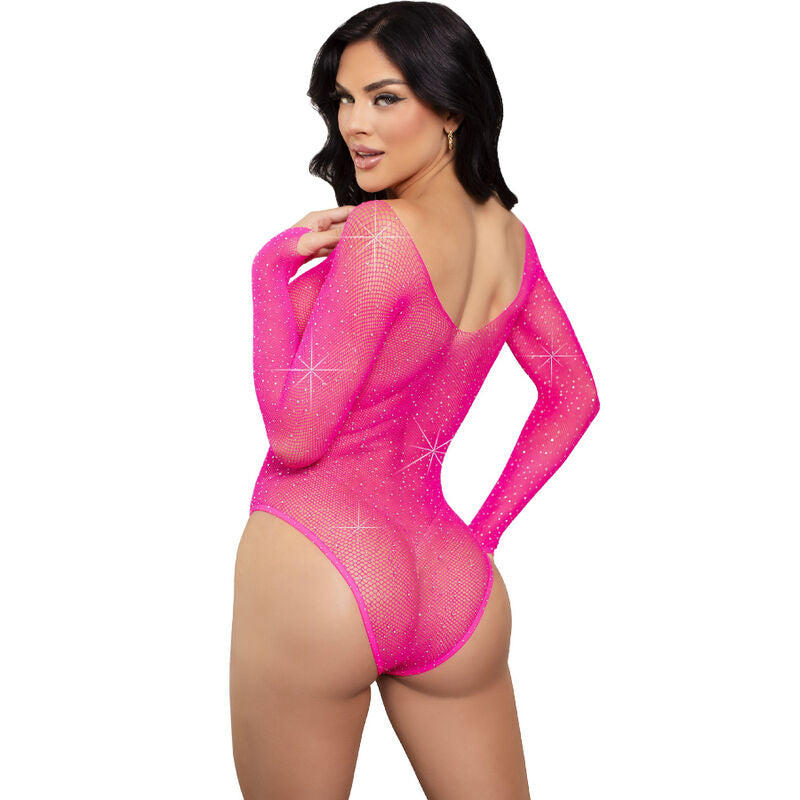 LEG AVENUE - BODY A MANICA LUNGA CRYSTALIZZATO FUCSIA