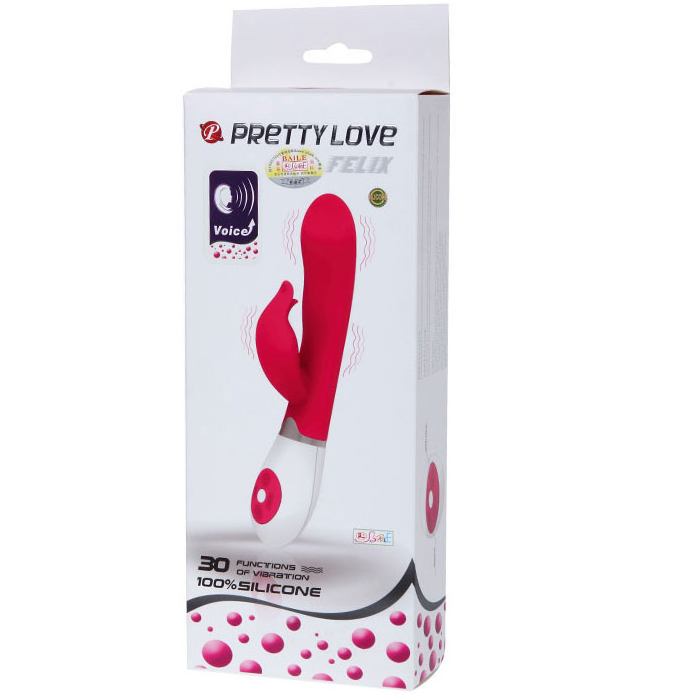 Vibratore a forma di coniglio con controllo vocale e stimolatore clitorideo | 3,2 cm × 20,5 cm | PRETTY LOVE