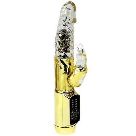 Vibratore a forma di coniglio rotante in oro, 12 velocità e 4 rotazioni | 23 cm × 3,5 cm | BAILE