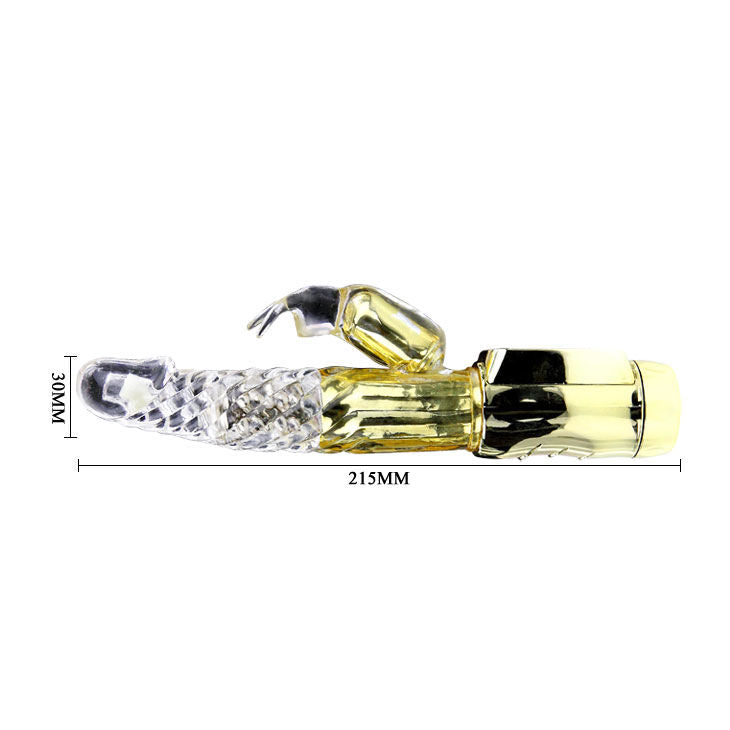 Vibratore a forma di coniglio rotante in oro, 12 velocità e 4 rotazioni | 23 cm × 3,5 cm | BAILE
