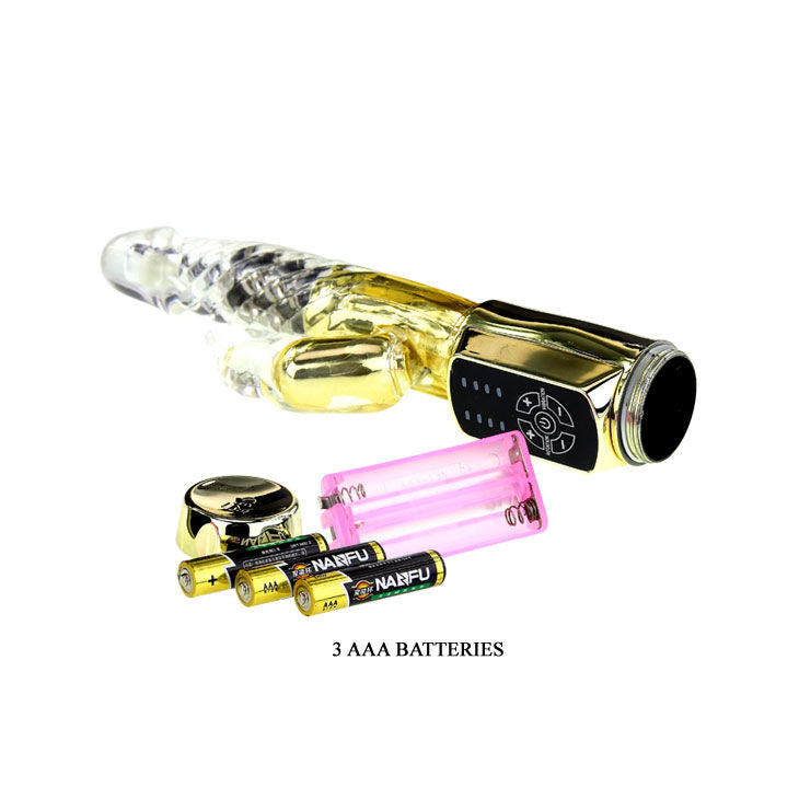 Vibratore a forma di coniglio rotante in oro, 12 velocità e 4 rotazioni | 23 cm × 3,5 cm | BAILE
