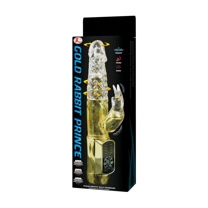 Vibratore a forma di coniglio rotante in oro, 12 velocità e 4 rotazioni | 23 cm × 3,5 cm | BAILE