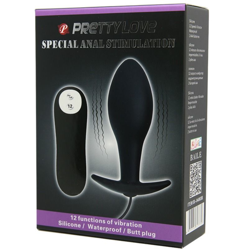 PRETTY LOVE - PLUG ANALE IN SILICONE CON ANCORA E 12 MODALITÀ DI VIBRAZIONE NERO