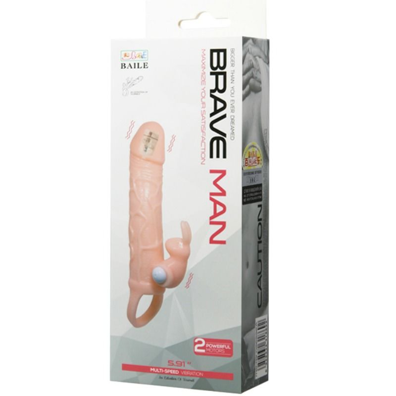 BAILE - COPERTURA PER PENE BRAVE MAN CON CONIGLIO E DOPPIO MOTORE CARNE 16,5 CM