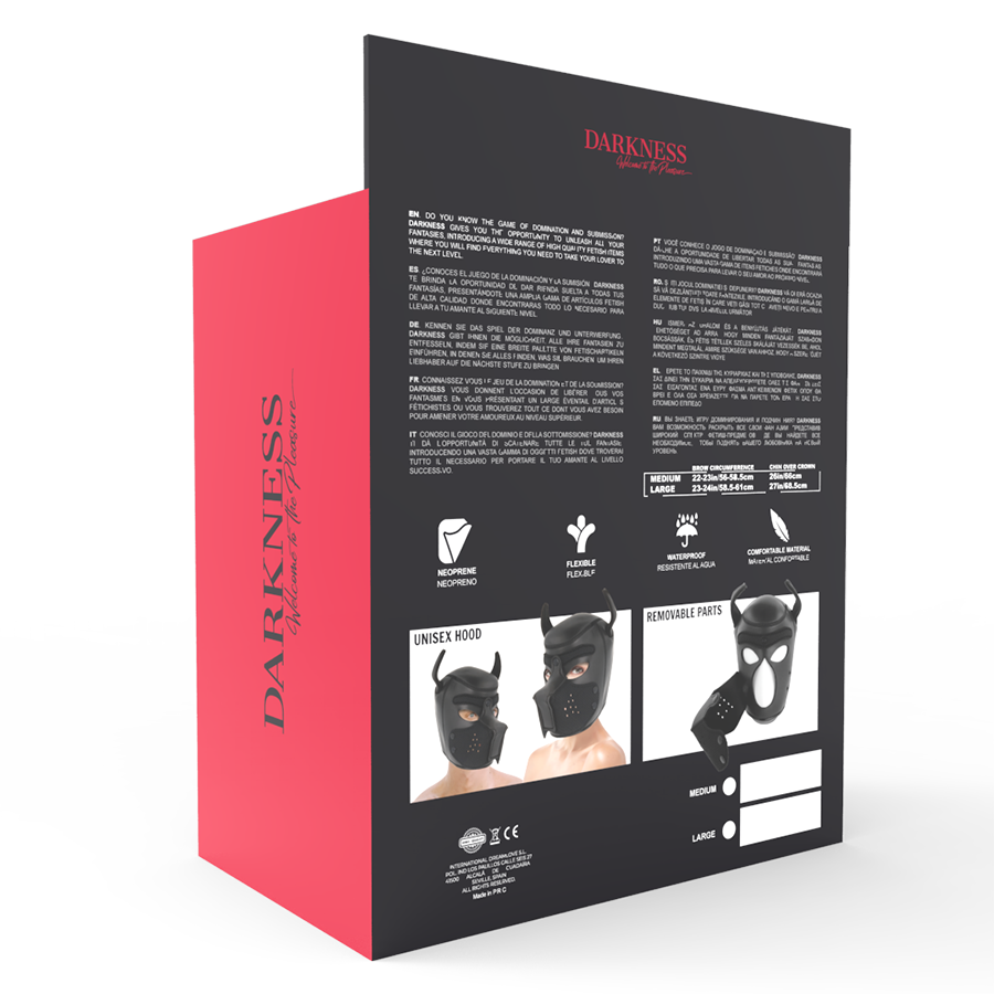 DARKNESS - MASCHERA IN NEOPRENE PER CANI CON MUSO RIMOVIBILE L