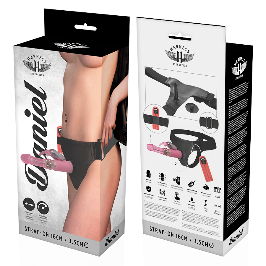 Daniel Imbracatura vibrante rotante con cinturino – 18 cm x 3,5 cm – Harness Attraction
