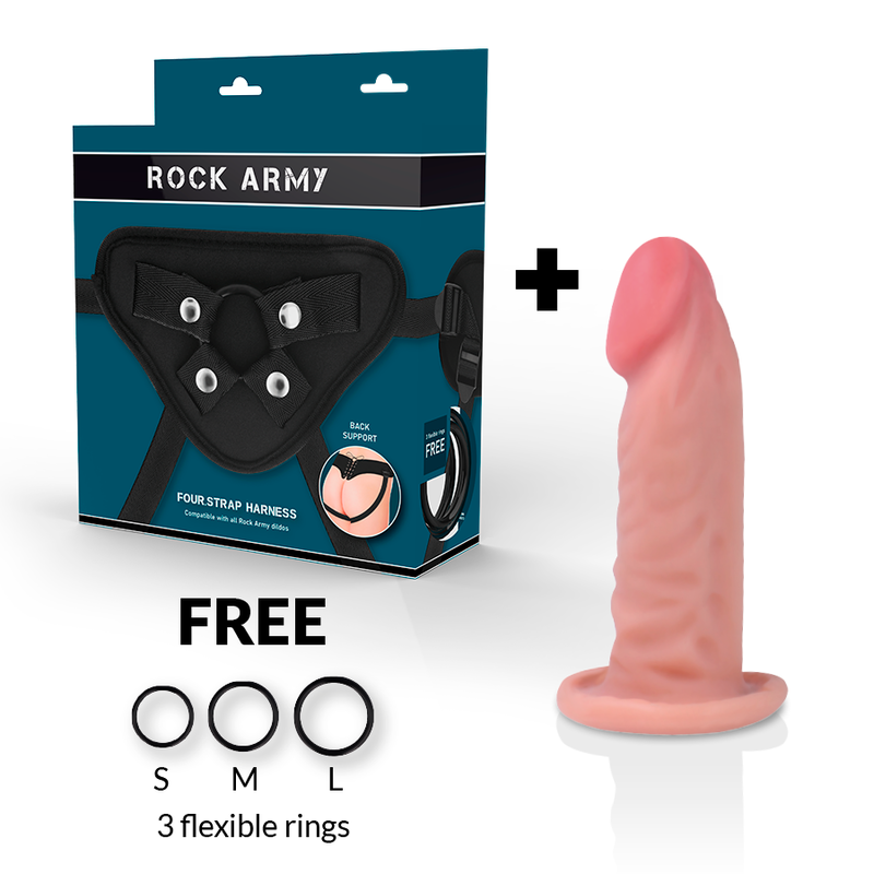Imbracatura + Dildo realistico a doppia densità 14 cm x 4,46 cm - RockArmy Tiger