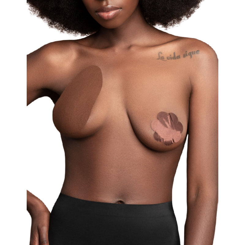 BYE-BRA - AUMENTA IL SENO + 3 PAIA DI REGGISENI MARRONE IN RASO COPPA F/H