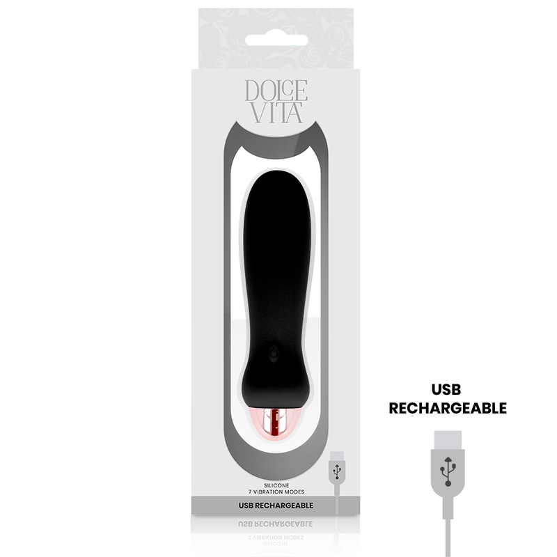 Vibratore ricaricabile in silicone "Five" Nero | 12,4 cm x 2,8 cm | DOLCE VITA