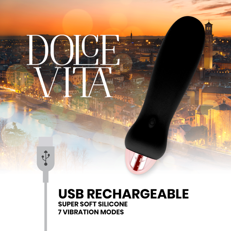 Vibratore ricaricabile in silicone "Five" Nero | 12,4 cm x 2,8 cm | DOLCE VITA