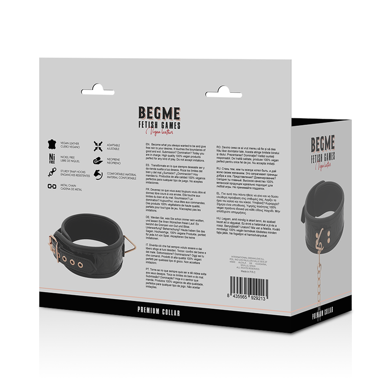BEGME - COLLARE IN PELLE VEGANA PREMIUM EDIZIONE NERA CON FODERA IN NEOPRENE