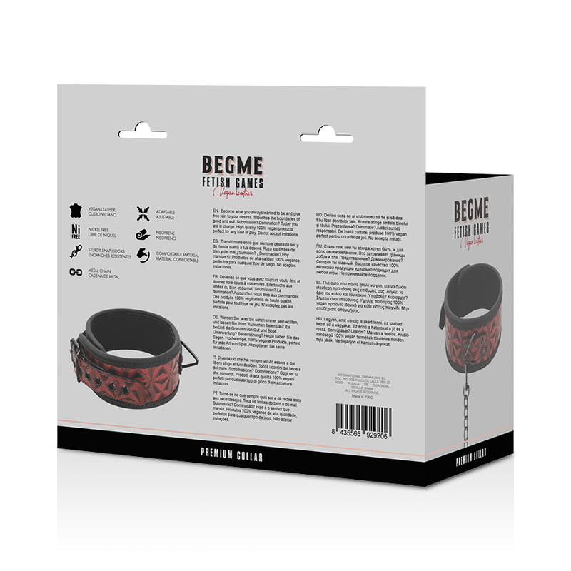 BEGME - COLLARE IN PELLE VEGANA PREMIUM EDIZIONE ROSSA CON FODERA IN NEOPRENE
