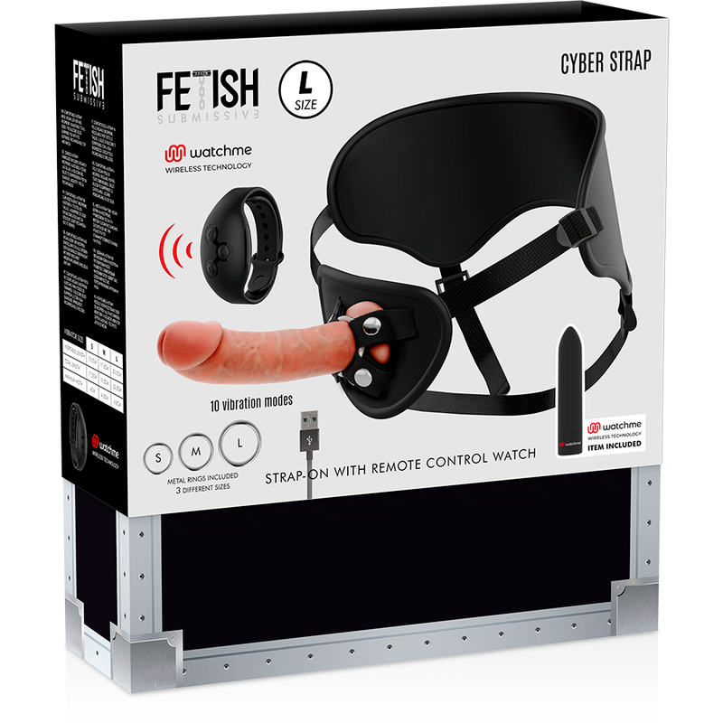 FETISH SUBMISSIVE CYBER STRAP - IMBRACATURA CON DILDO E TELECOMANDO A PROIETTILE WATCHME L TECHNOLOGY
