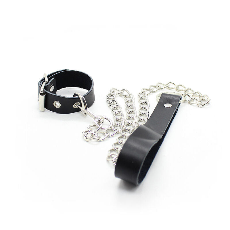 OHMAMA FETISH - COLLANA CON PENE E CINTURINO IN PELLE CON CATENA IN METALLO