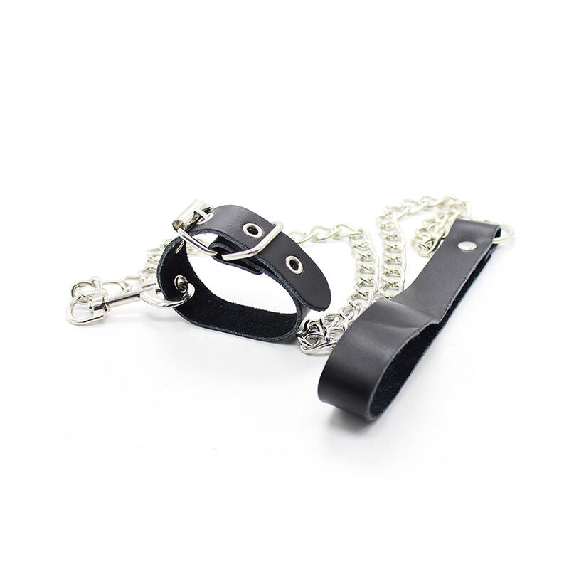 OHMAMA FETISH - COLLANA CON PENE E CINTURINO IN PELLE CON CATENA IN METALLO