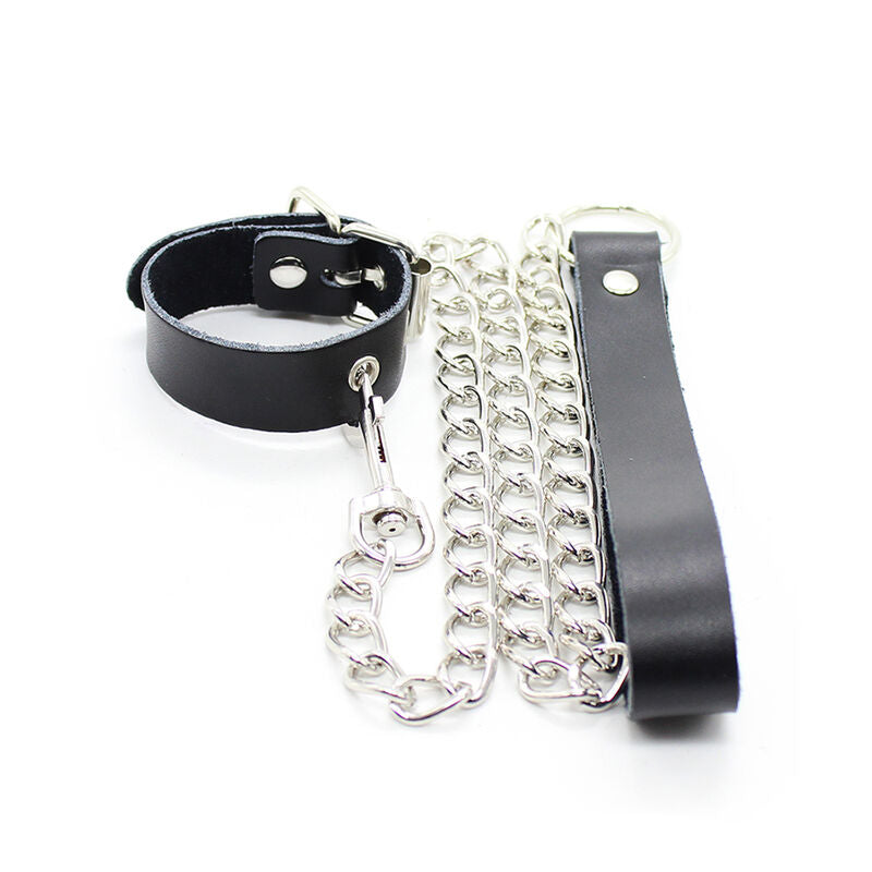 OHMAMA FETISH - COLLANA CON PENE E CINTURINO IN PELLE CON CATENA IN METALLO