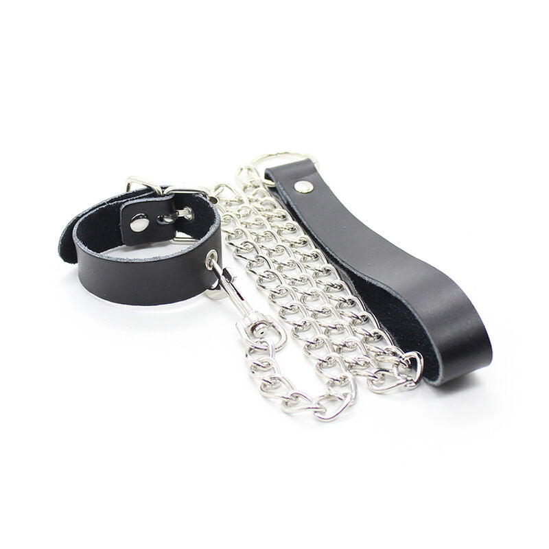 OHMAMA FETISH - COLLANA CON PENE E CINTURINO IN PELLE CON CATENA IN METALLO