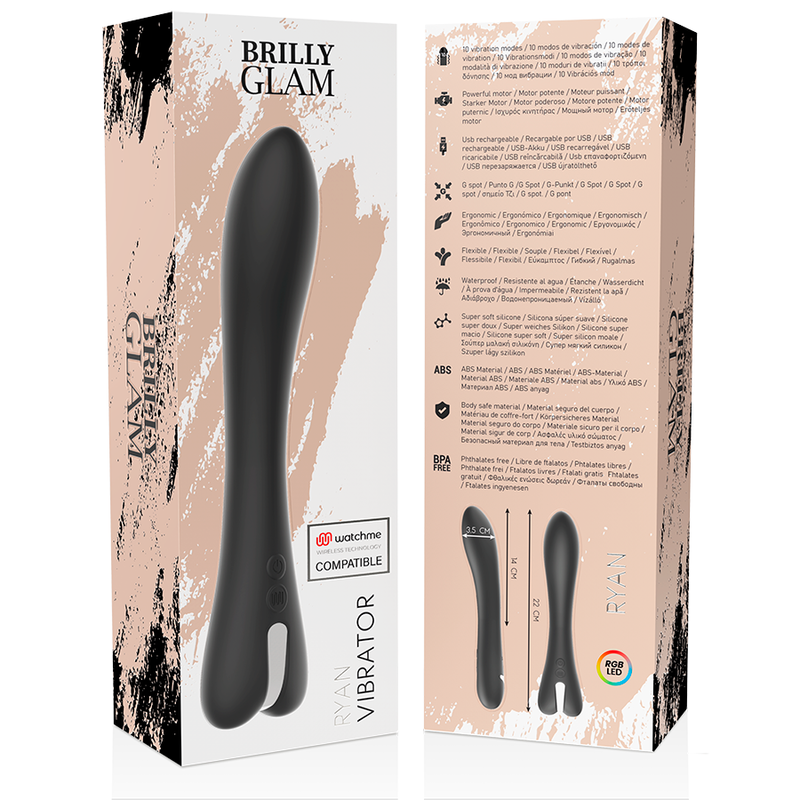 Vibratore Ryan Nero | Compatibile con Watchme | 22,0 cm x 5,0 cm | BRILLY GLAM