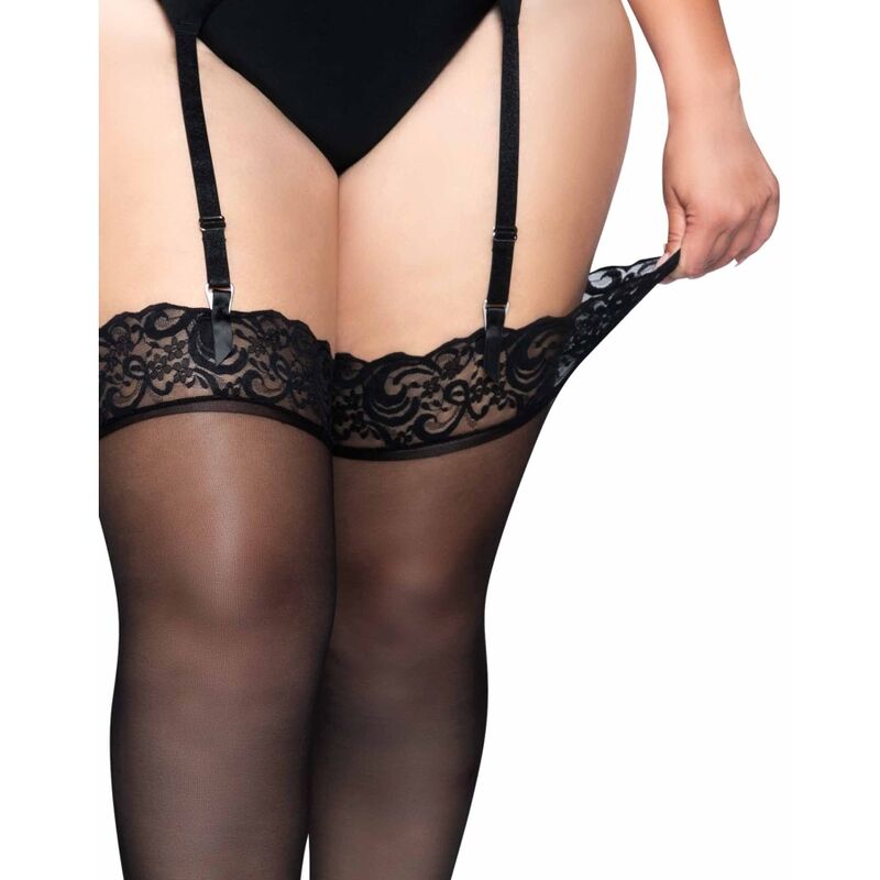 LEG AVENUE - OUTLET - CALZE DI NYLON NERE CON PARTE SUPERIORE IN PIZZO PIÙ