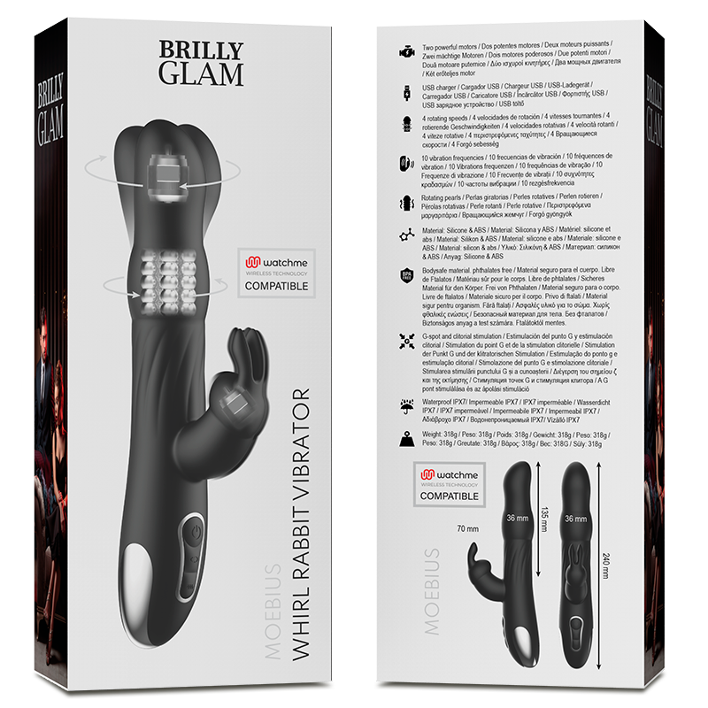 Vibratore e rotatore Rabbit Moebius compatibile con Watchme | 24,0 cm x 3,6 cm | Brilly Glam