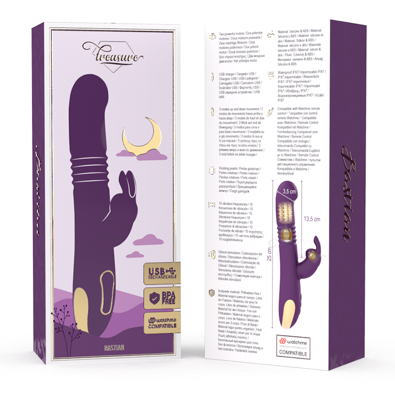 Vibratore a coniglio rotante Treasure Bastian Up &amp; Down | Compatibile con WatchMe