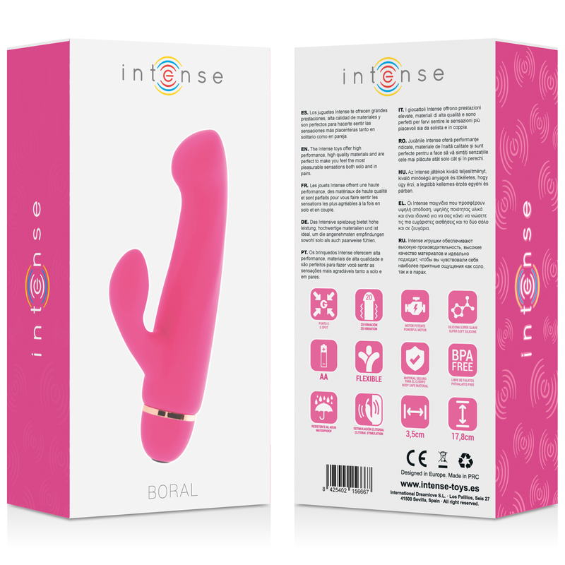 Vibratore Rabbit in Silicone Boral Rosa 17,8 cm - 20 Modalità - INTENSO