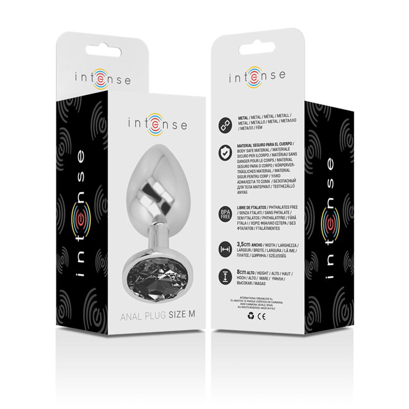 Plug anale in metallo e vetro nero – Taglia M – 8×3,3 cm – INTENSO