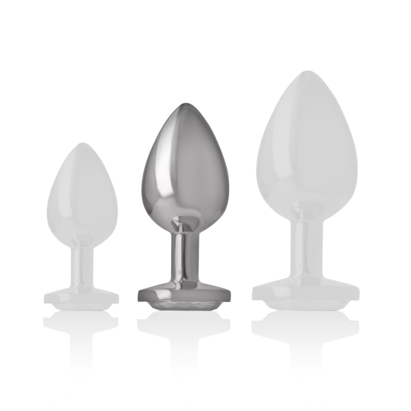 Plug anale in metallo alluminio 8 cm x 3,3 cm – Cristallo argento