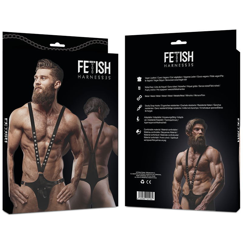 ATTEGGIAMENTO SOTTOMESSO FETISH - IMBRACATURA IN ECOPELLE A FORMA DI V DA UOMO