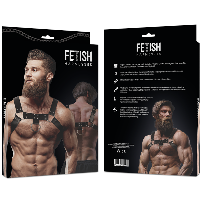 ATTEGGIAMENTO SOTTOMESSO FETISH - IMBRACATURA PETTORALE IN ECOPELLE DA UOMO
