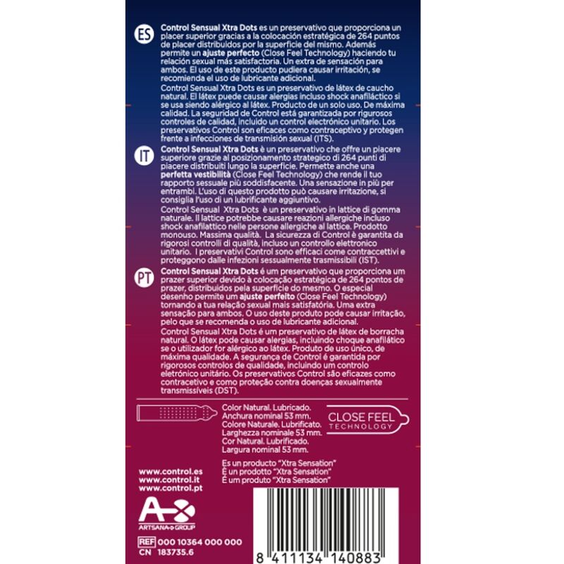 Preservativi testurizzati CONTROL Xtra Dots – 54 mm – 12 unità