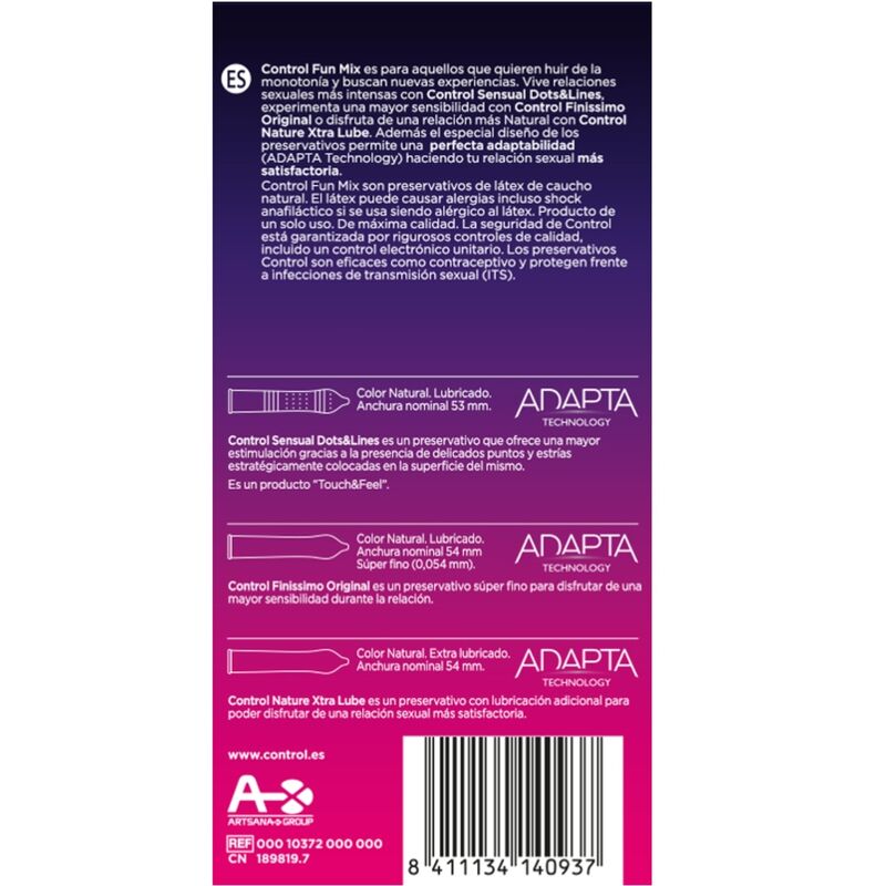 Mix di preservativi CONTROL – Touch &amp; Feel, Finissimo, XtraLube – 6 unità