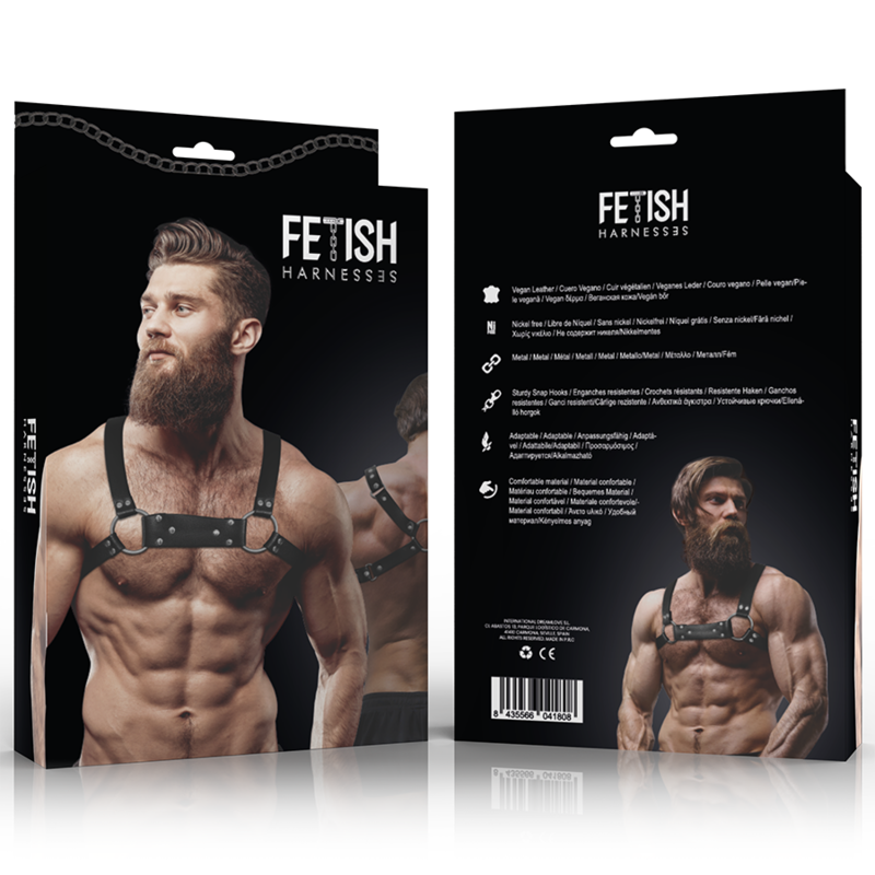 ATTEGGIAMENTO SOTTOMESSA FETISH - IMBRACATURA DA TORACE IN ECOPELLE DA UOMO PER BULLDOG TAGLIA M/L