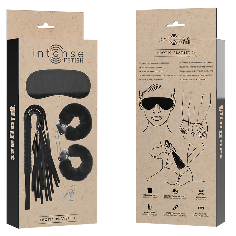 INTENSO - SET DA GIOCO EROTICO FETISH 1 CON MANETTE, MASCHERA CIECA E FUSTELLA