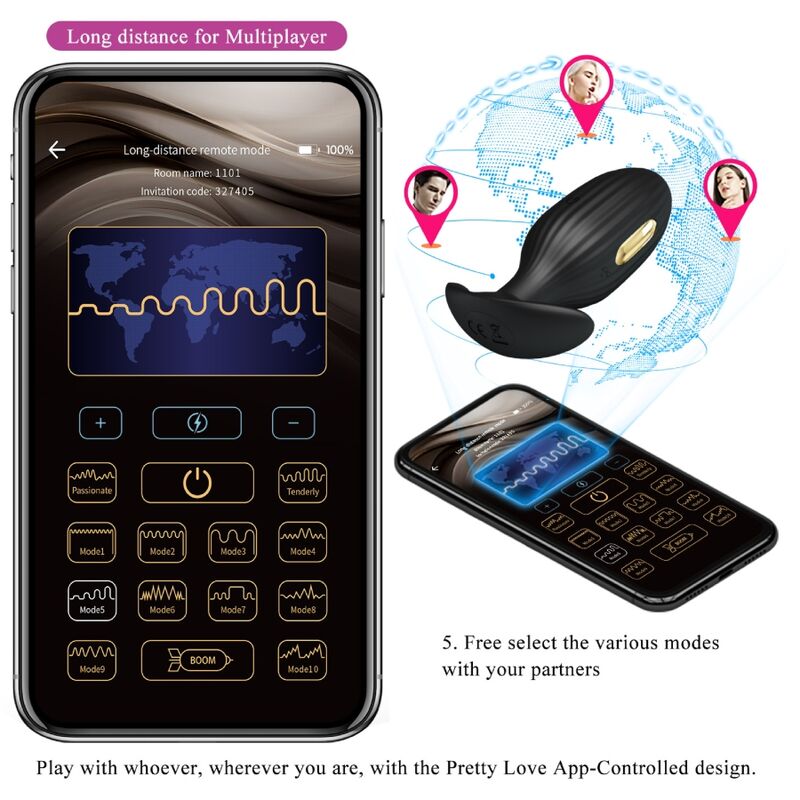 PRETTY LOVE - JEFFERSON PLUG ANALE NERO CONTROLLATO DA APP