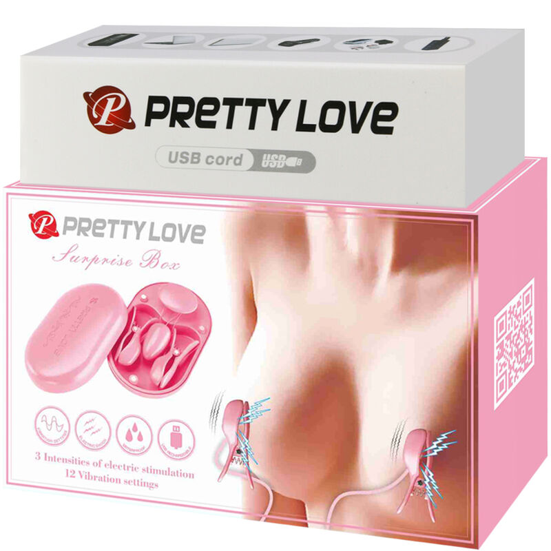 PRETTY LOVE - PINZETTE PER ELETTROSTIMOLAZIONE ROSA CON SCATOLA A SORPRESA