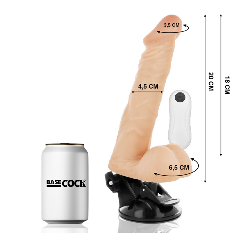 Vibratore realistico posizionabile con telecomando | 20,0 cm x 4,5 cm | Nero | BASECOCK