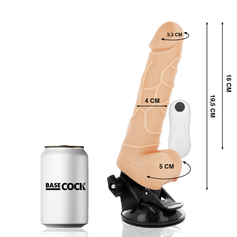 Vibratore realistico con testicoli e telecomando cablato nero | 19,5 cm x 4,0 cm | BASECOCK