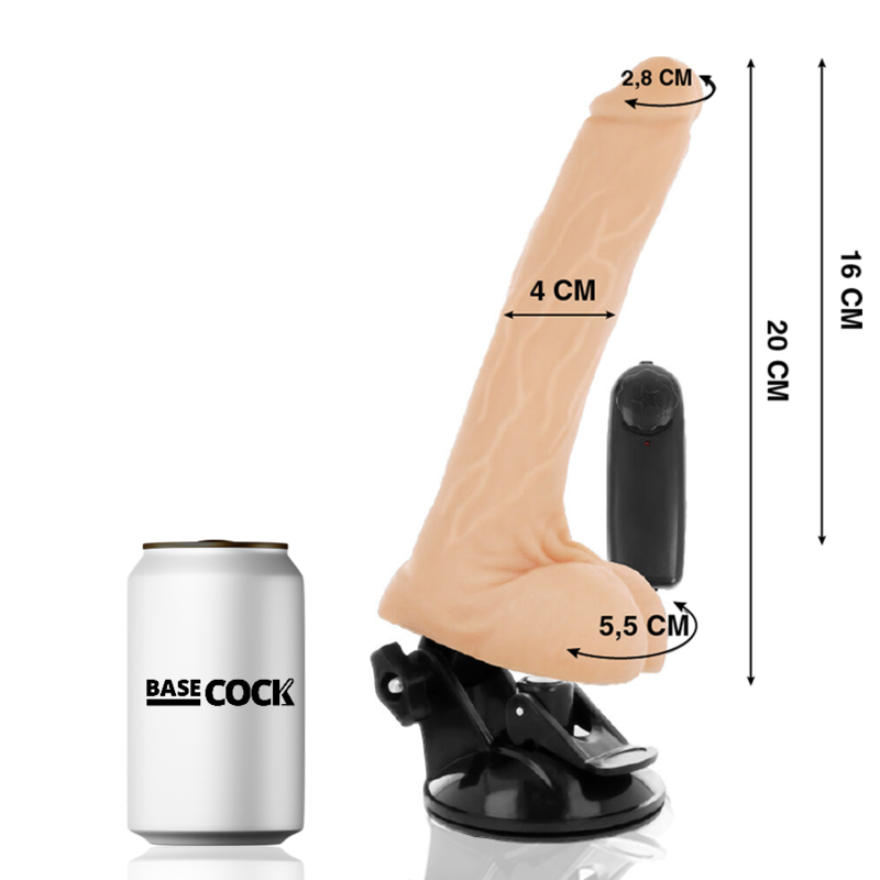 BASECOCK - VIBRATORE REALISTICO NERO CON TELECOMANDO E TESTICOLI 20 CM -O- 4 CM