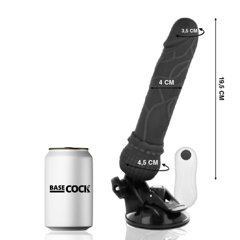 Vibratore realistico con telecomando cablato nero | 19,5 cm x 4,0 cm | BASECOCK