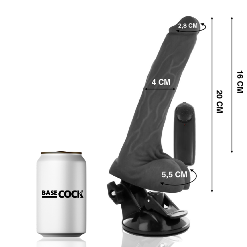 BASECOCK - VIBRATORE REALISTICO NERO CON TELECOMANDO E TESTICOLI 20 CM -O- 4 CM