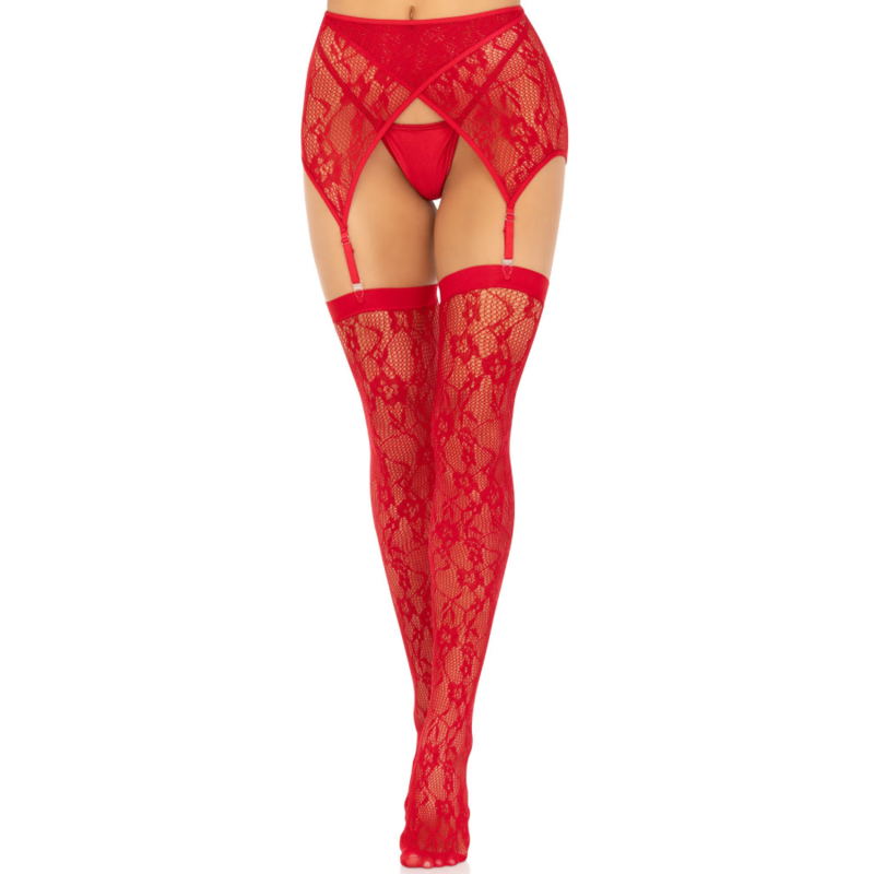 LEG AVENUE - AUTOREGGENTI IN PIZZO E CINTURINO ROSSO