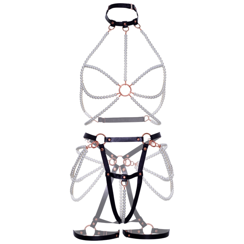 LEG AVENUE - REGGISENO CON IMBRACATURA E GIARRETTIERA CON PERLE L