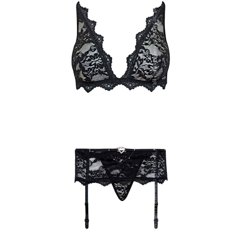 LIVCO CORSETTI FASHION - BELITA LC 90231 REGGISENO + SLIP + GIARRETTIERA NERO S/M